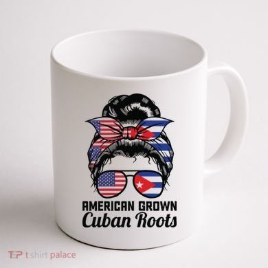 American Grown Cuban Roots Messy Bun Cuba Coffee Mug back