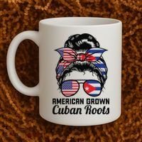 American Grown Cuban Roots Messy Bun Cuba Coffee Mug thumb 2