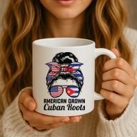 American Grown Cuban Roots Messy Bun Cuba Coffee Mug thumb 3