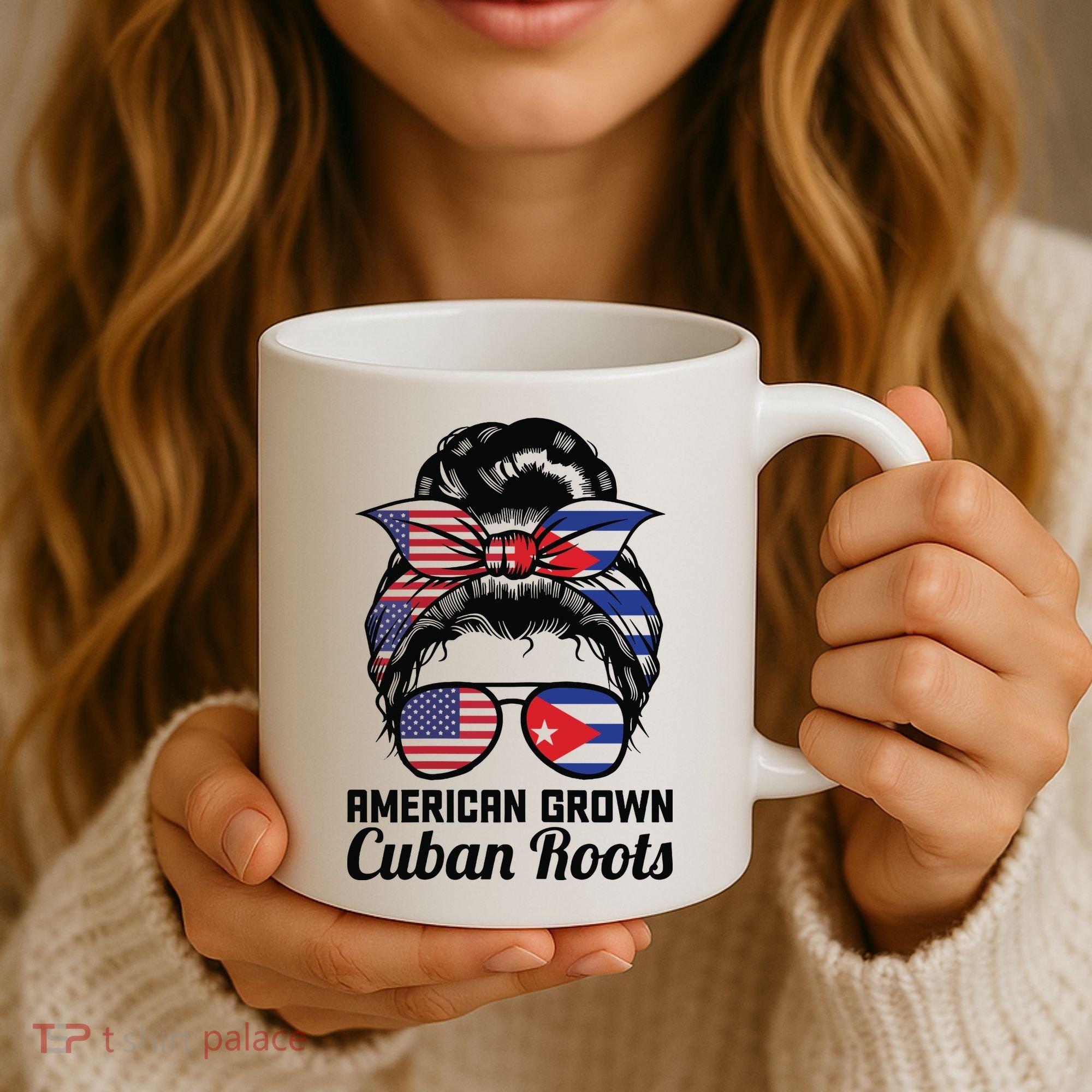 American Grown Cuban Roots Messy Bun Cuba Coffee Mug