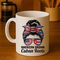 American Grown Cuban Roots Messy Bun Cuba Coffee Mug thumb 4