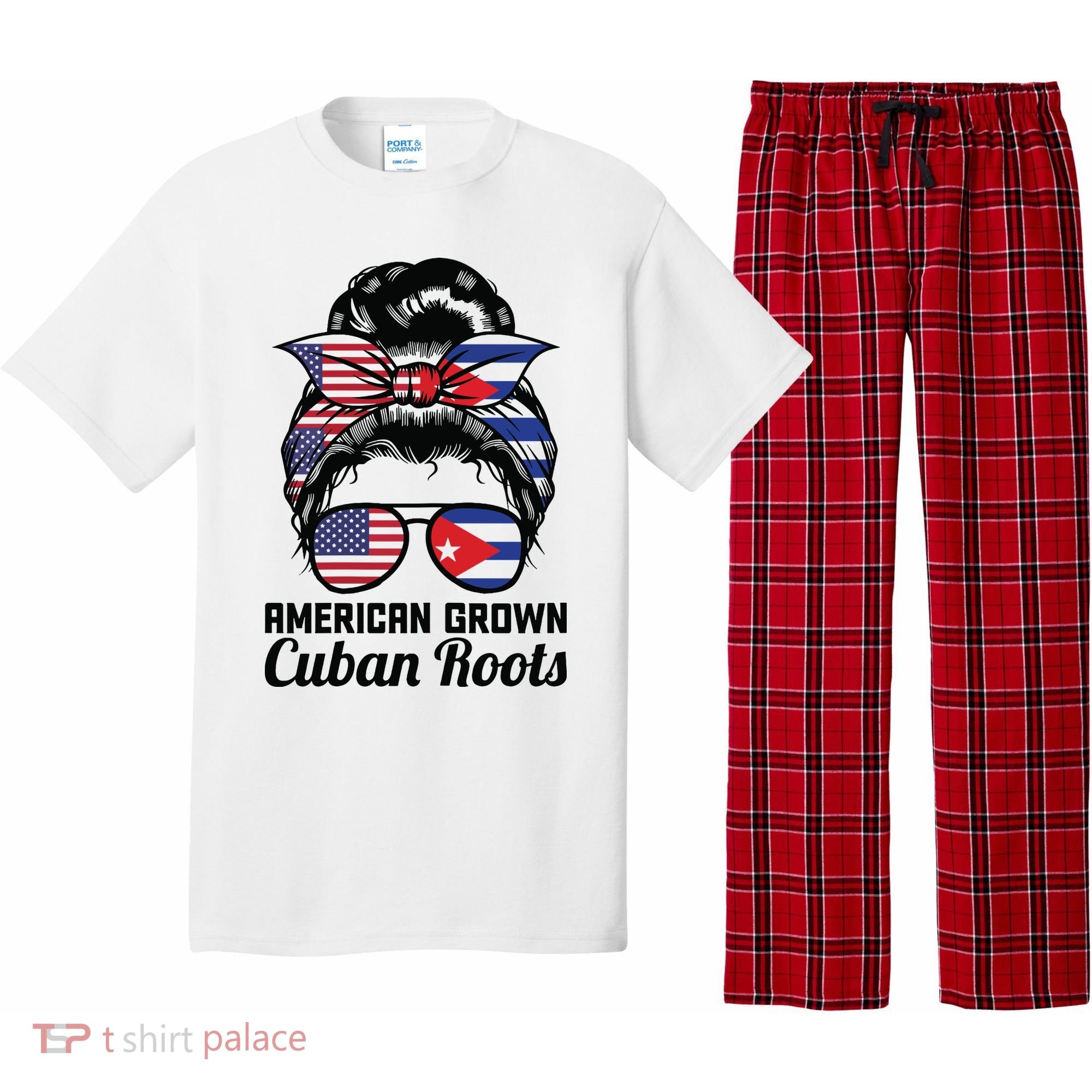 American Grown Cuban Roots Messy Bun Cuba Pajama Set
