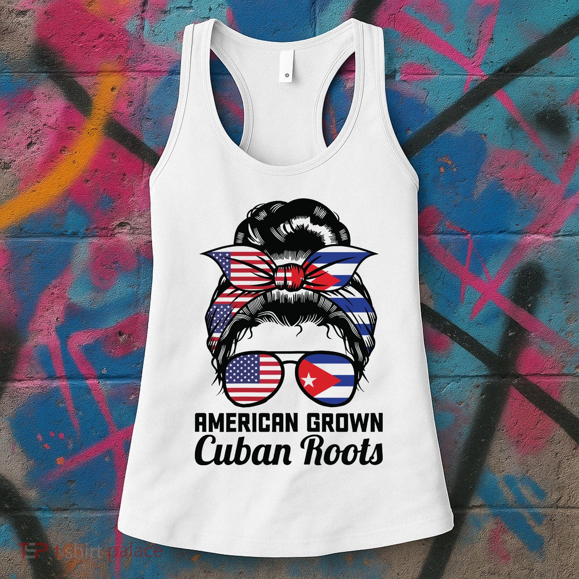 American Grown Cuban Roots Messy Bun Cuba Women's Tank Top