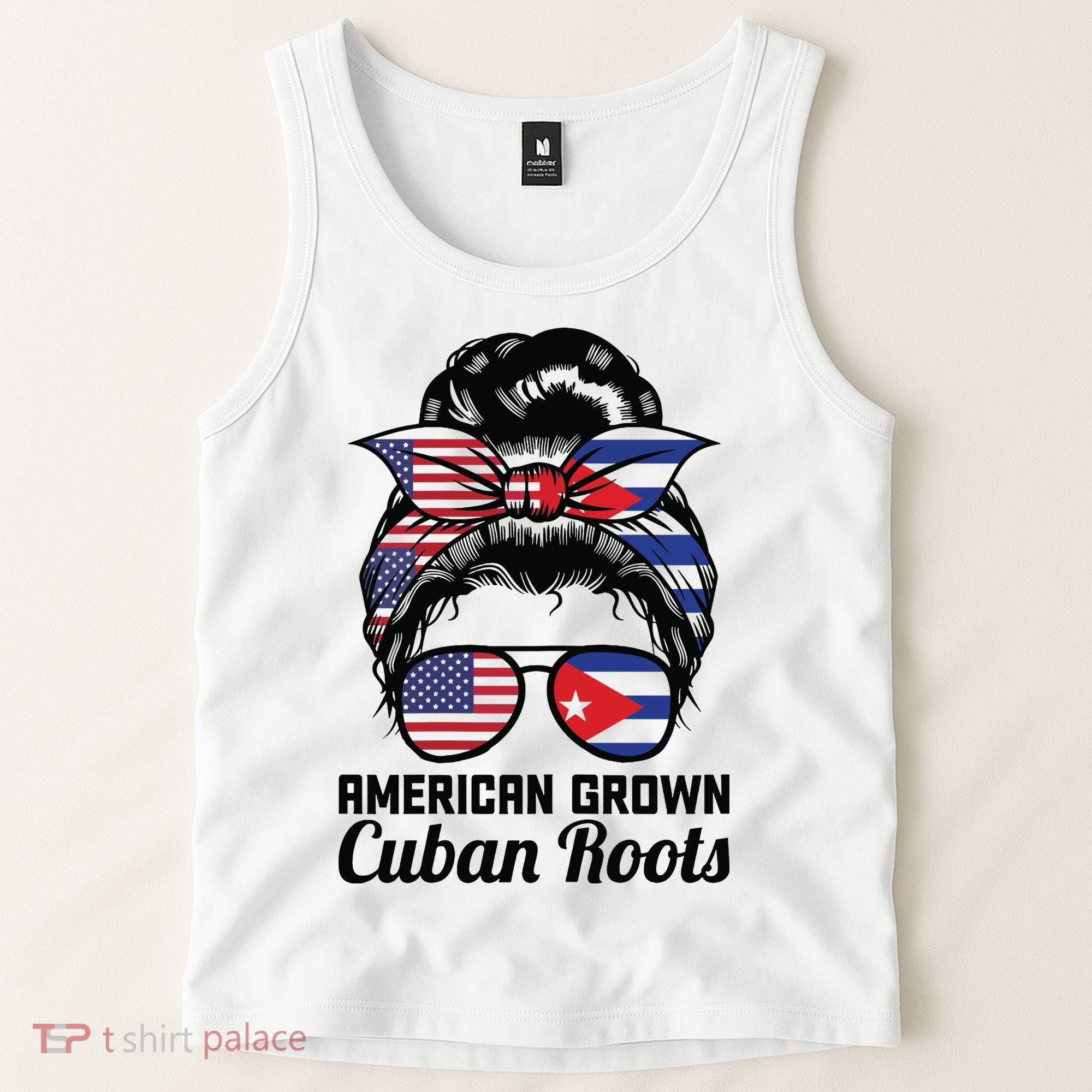 American Grown Cuban Roots Messy Bun Cuba Tank Top