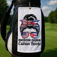 American Grown Cuban Roots Messy Bun Cuba Golf Towel thumb 2