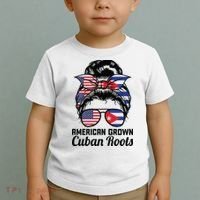 American Grown Cuban Roots Messy Bun Cuba Toddler T-Shirt thumb 2