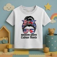 American Grown Cuban Roots Messy Bun Cuba Toddler T-Shirt thumb 3