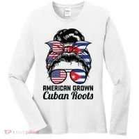 American Grown Cuban Roots Messy Bun Cuba Women's Long Sleeve Shirt thumb 0