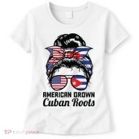 American Grown Cuban Roots Messy Bun Cuba Women's T-Shirt thumb 0