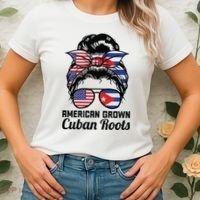 American Grown Cuban Roots Messy Bun Cuba Women's T-Shirt thumb 2
