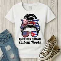 American Grown Cuban Roots Messy Bun Cuba Women's T-Shirt thumb 3