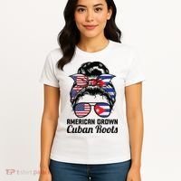 American Grown Cuban Roots Messy Bun Cuba Women's T-Shirt thumb 4