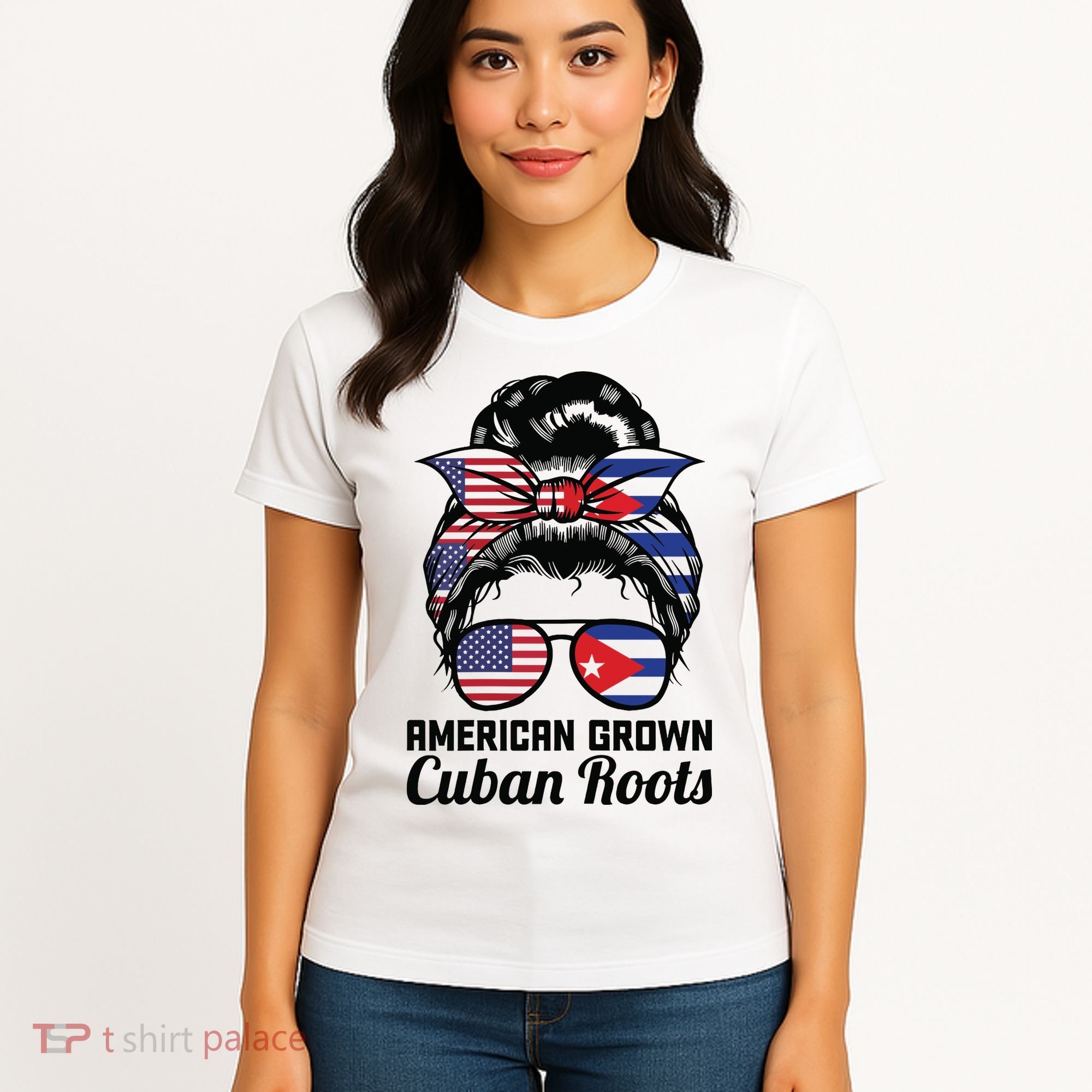 American Grown Cuban Roots Messy Bun Cuba Women's T-Shirt