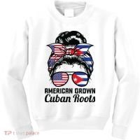 American Grown Cuban Roots Messy Bun Cuba Kids Sweatshirt thumb 0