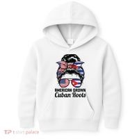 American Grown Cuban Roots Messy Bun Cuba Kids Hoodie thumb 0