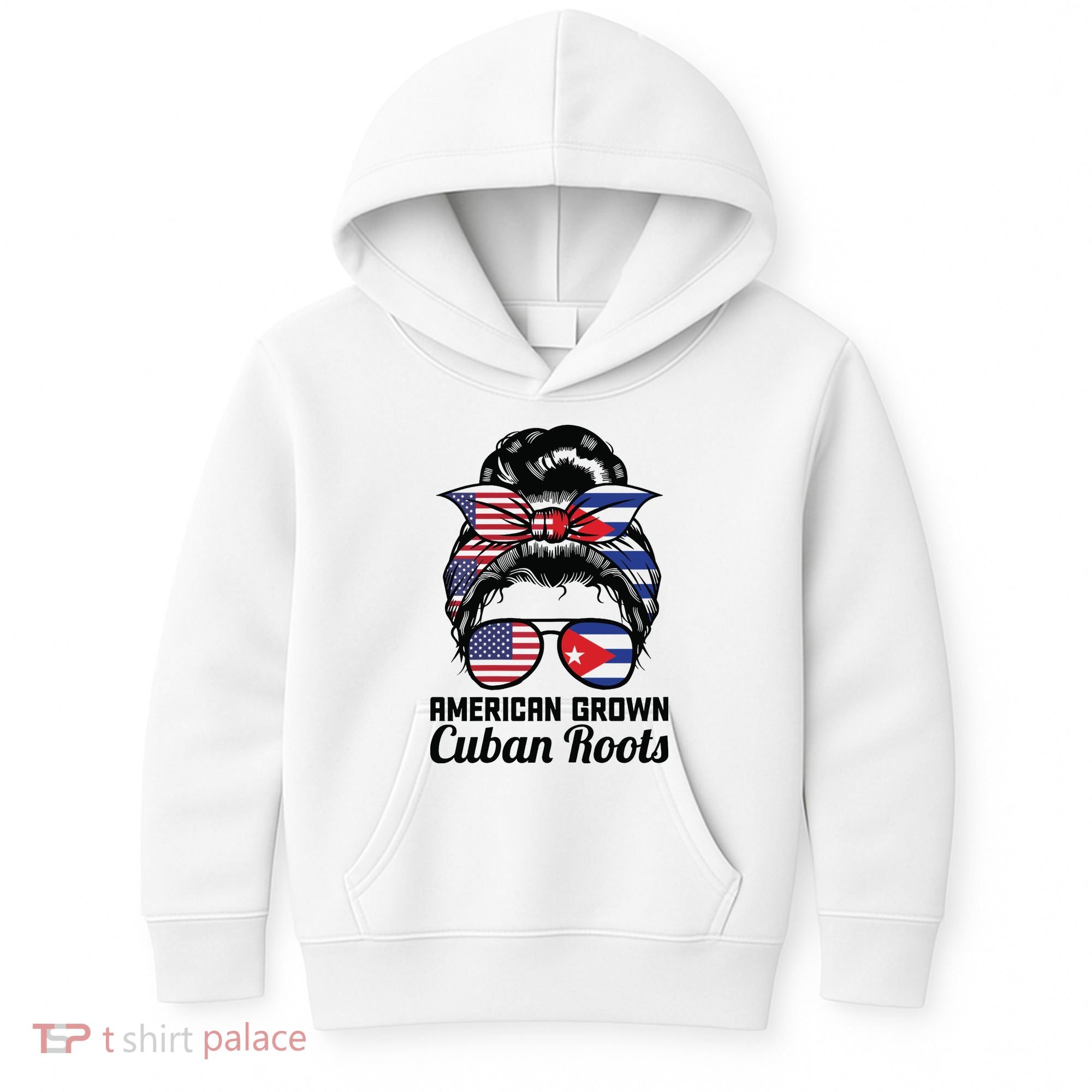 American Grown Cuban Roots Messy Bun Cuba Kids Hoodie