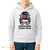American Grown Cuban Roots Messy Bun Cuba Kids Hoodie thumb 4