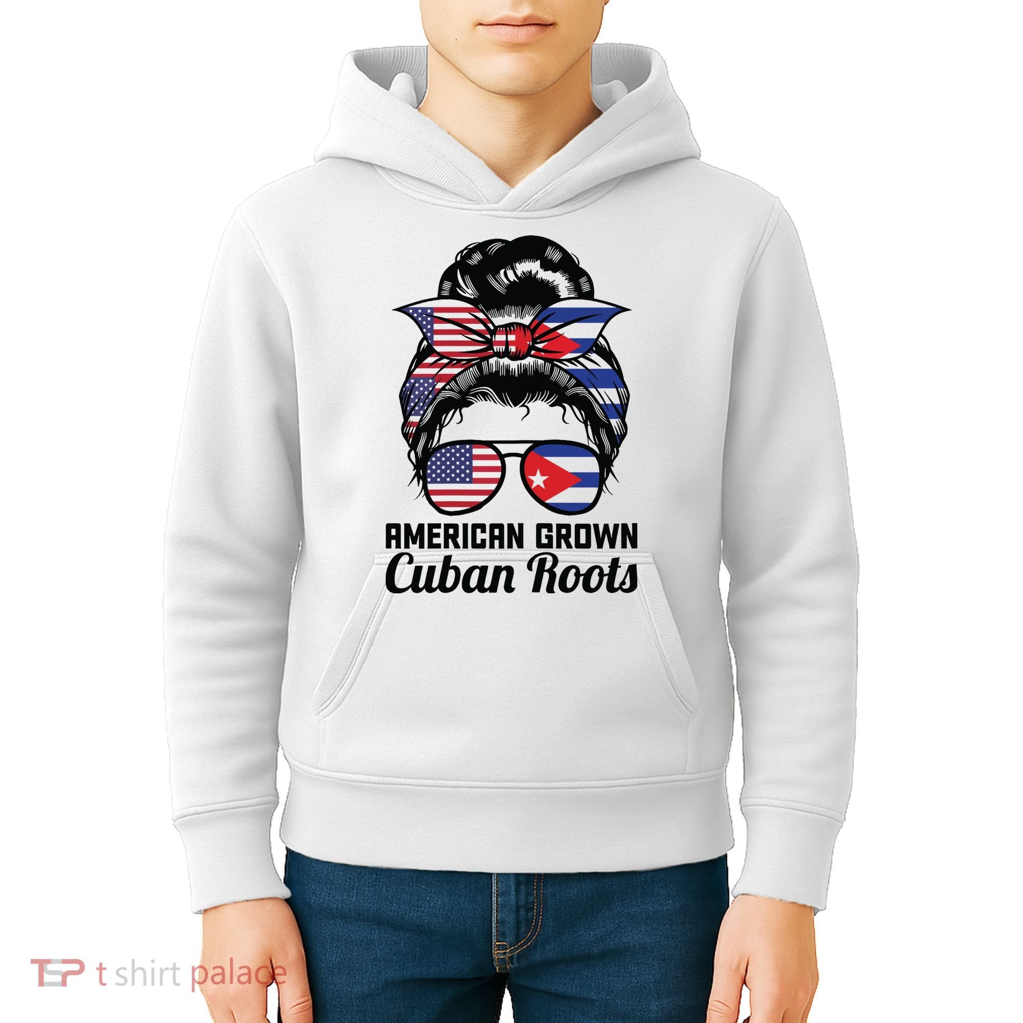 American Grown Cuban Roots Messy Bun Cuba Kids Hoodie