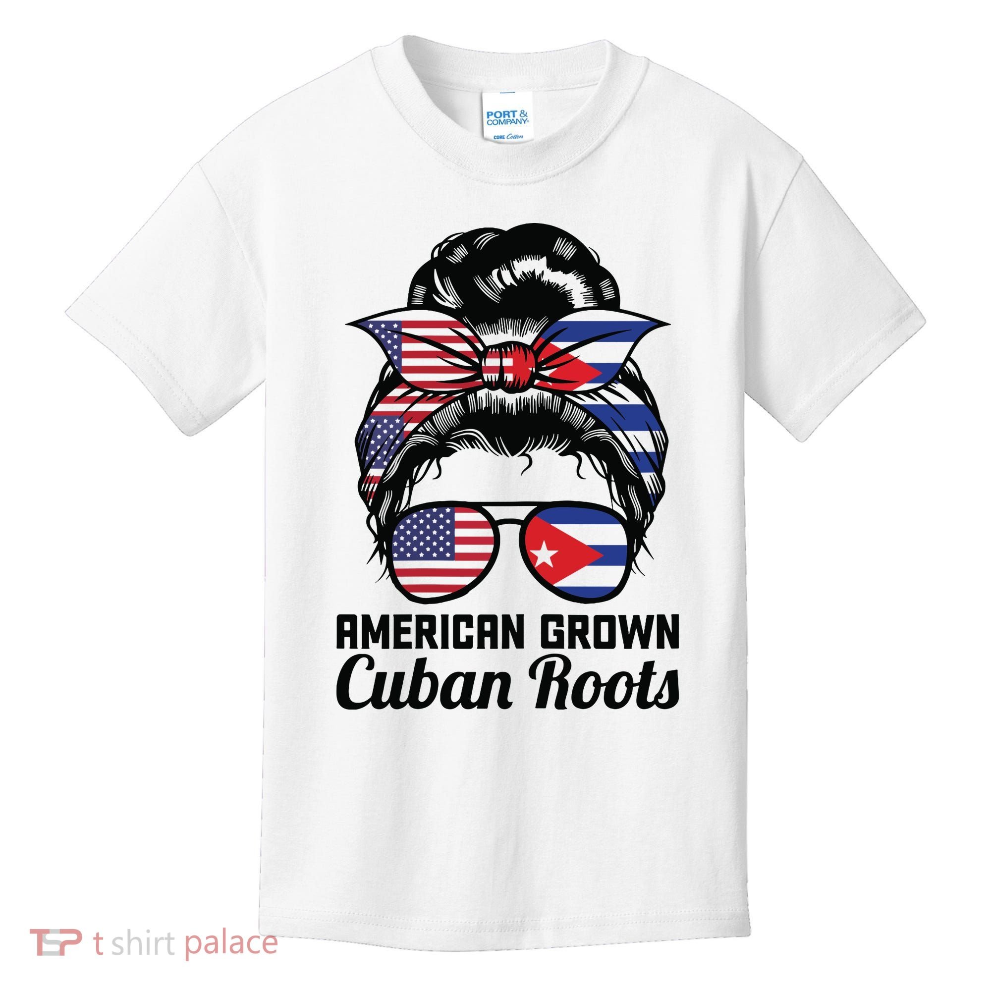 American Grown Cuban Roots Messy Bun Cuba Kids T-Shirt