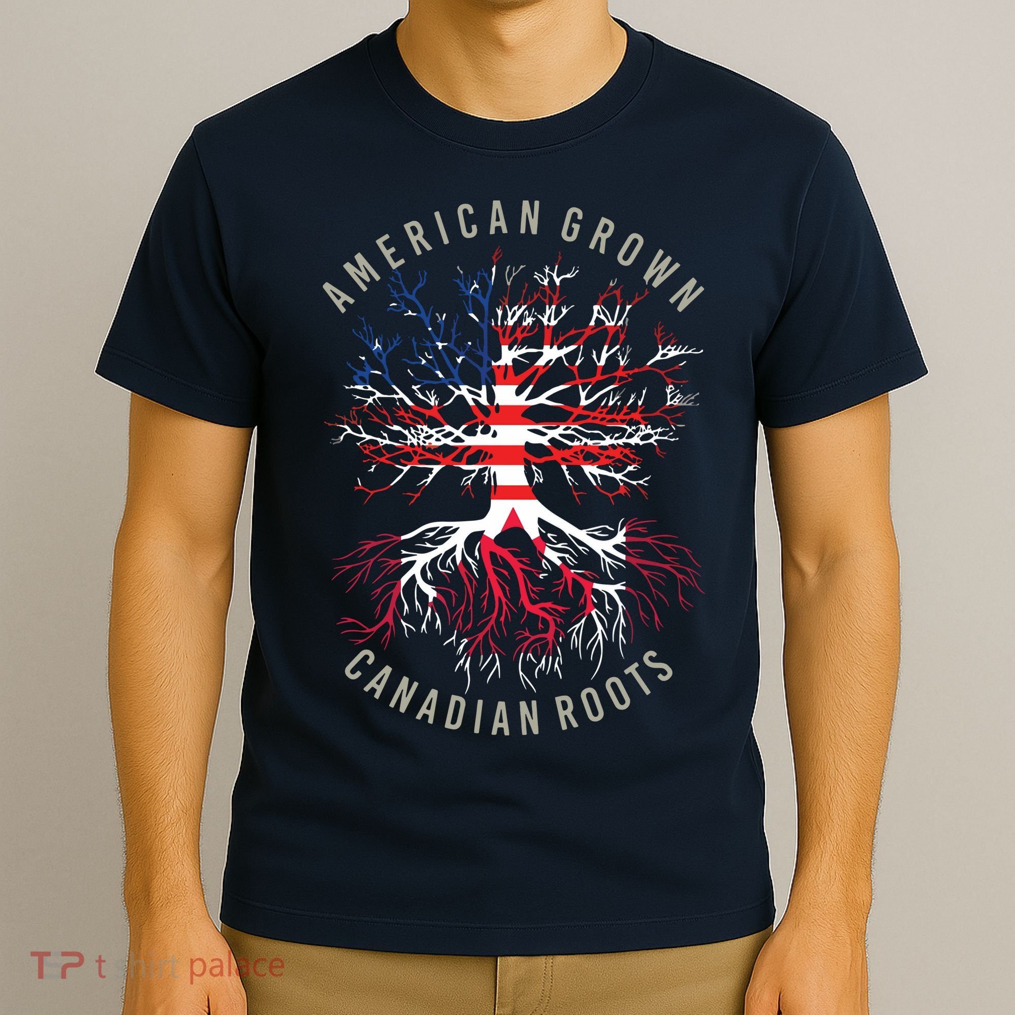 American Grown Canadian Roots USA Canada Flag Heritage T-Shirt