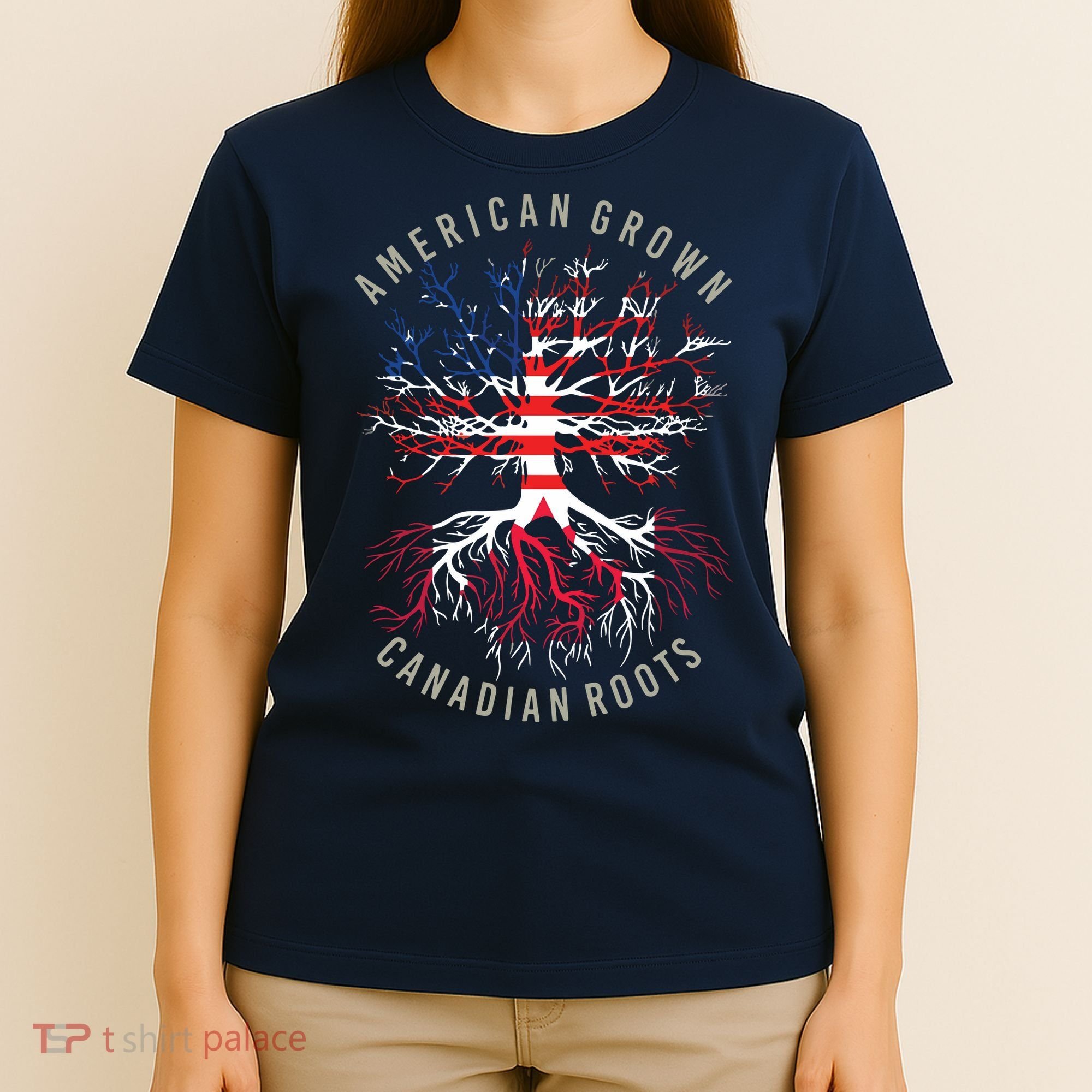American Grown Canadian Roots USA Canada Flag Heritage T-Shirt