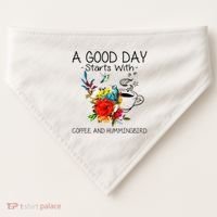A Good Day Starts With Coffee And Hummingbird USA-Made Doggie Bandana thumb 0