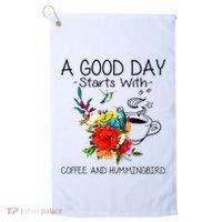 A Good Day Starts With Coffee And Hummingbird Golf Towel thumb 0