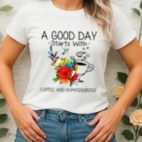 A Good Day Starts With Coffee And Hummingbird Women's T-Shirt thumb 2