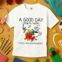 A Good Day Starts With Coffee And Hummingbird Kids T-Shirt thumb 3