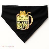 A Good Day Starts With Coffee And Cat Funny USA-Made Doggie Bandana thumb 0
