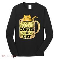 A Good Day Starts With Coffee And Cat Funny Long Sleeve Shirt thumb 0