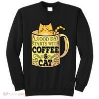 A Good Day Starts With Coffee And Cat Funny Sweatshirt thumb 0