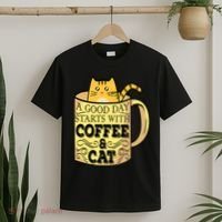 A Good Day Starts With Coffee And Cat Funny T-Shirt thumb 2