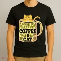 A Good Day Starts With Coffee And Cat Funny T-Shirt thumb 3