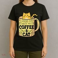 A Good Day Starts With Coffee And Cat Funny T-Shirt thumb 4