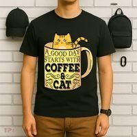 A Good Day Starts With Coffee And Cat Funny T-Shirt thumb 6