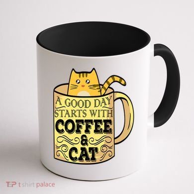 A Good Day Starts With Coffee And Cat Funny Coffee Mug back