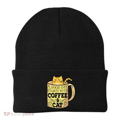 A Good Day Starts With Coffee And Cat Funny Beanie