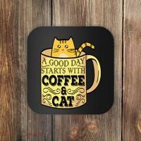 A Good Day Starts With Coffee And Cat Funny Coaster thumb 0