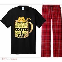 A Good Day Starts With Coffee And Cat Funny Pajama Set thumb 0