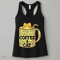 A Good Day Starts With Coffee And Cat Funny Women's Tank Top thumb 3