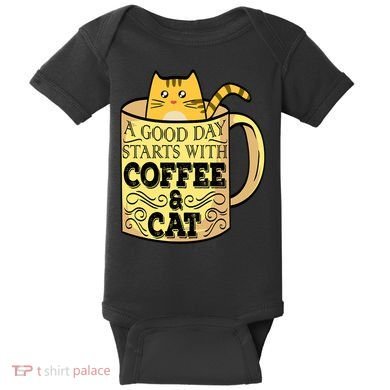 A Good Day Starts With Coffee And Cat Funny Baby Bodysuit