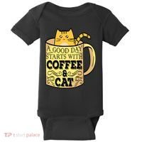 A Good Day Starts With Coffee And Cat Funny Baby Bodysuit thumb 0