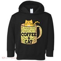 A Good Day Starts With Coffee And Cat Funny Toddler Hoodie thumb 0