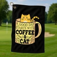 A Good Day Starts With Coffee And Cat Funny Golf Towel thumb 1
