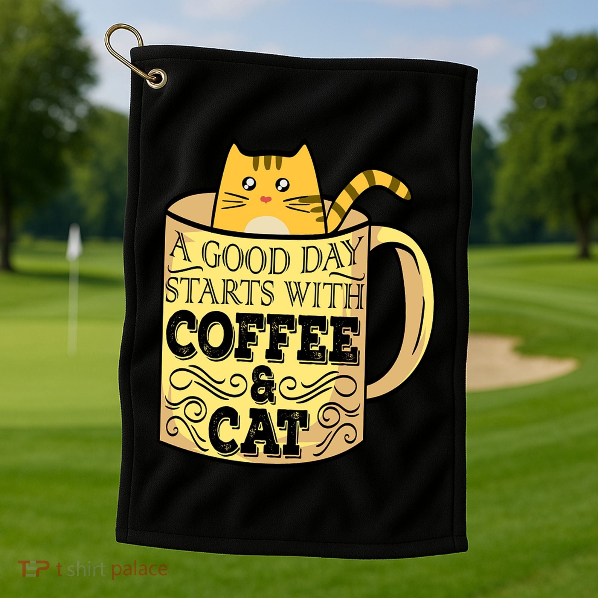 A Good Day Starts With Coffee And Cat Funny Golf Towel