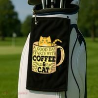 A Good Day Starts With Coffee And Cat Funny Golf Towel thumb 2