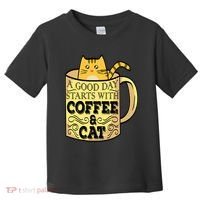 A Good Day Starts With Coffee And Cat Funny Toddler T-Shirt thumb 0
