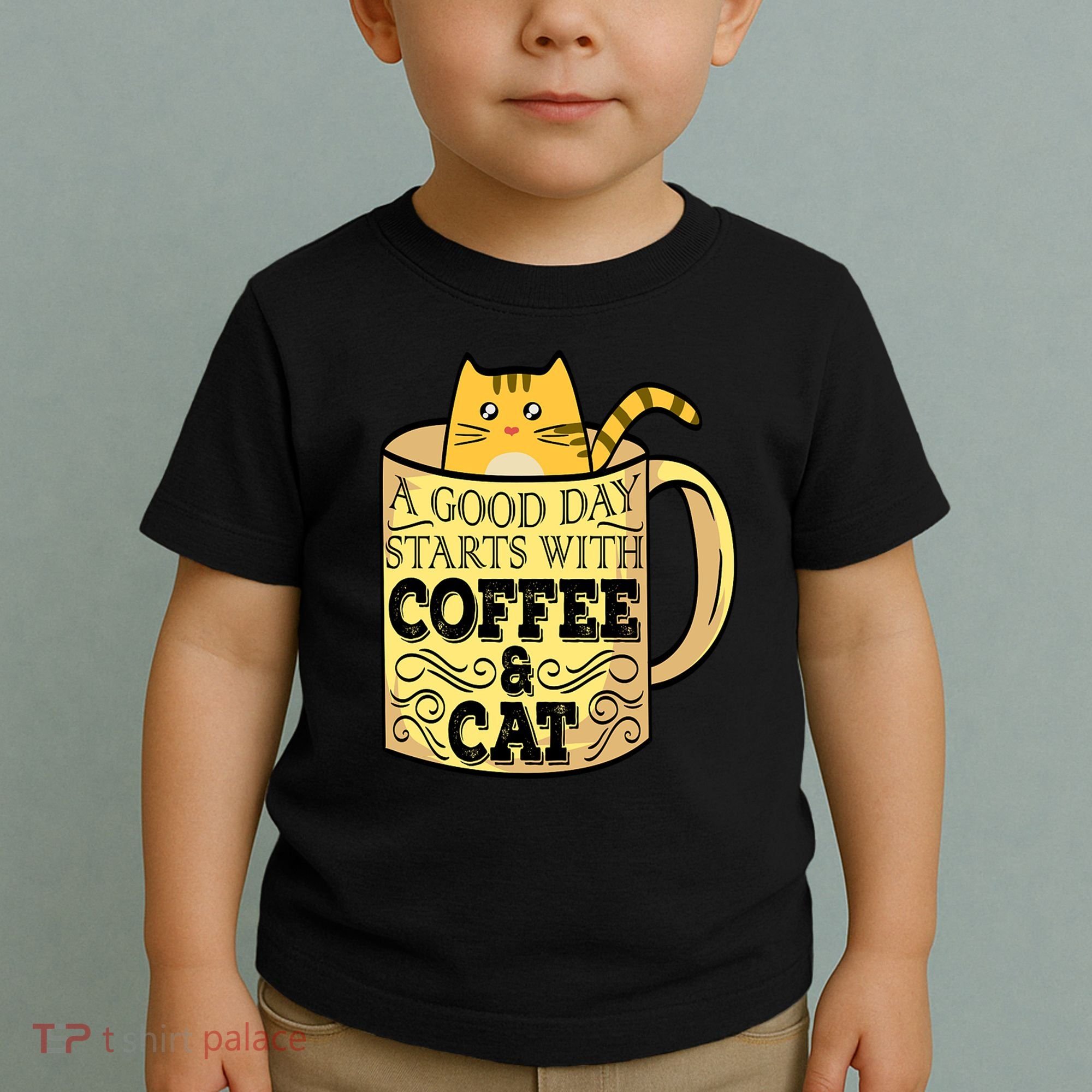 A Good Day Starts With Coffee And Cat Funny Toddler T-Shirt