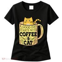 A Good Day Starts With Coffee And Cat Funny Women's T-Shirt thumb 0